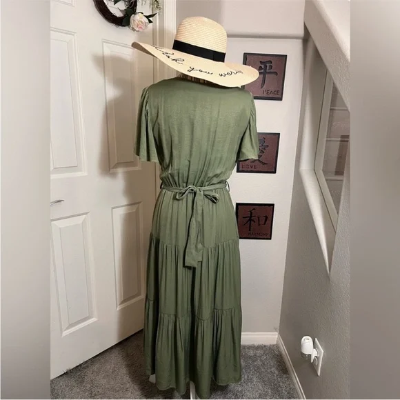 PrettyGarden Olive Maxi Dress with Tie Waist - Picture 8 of 11